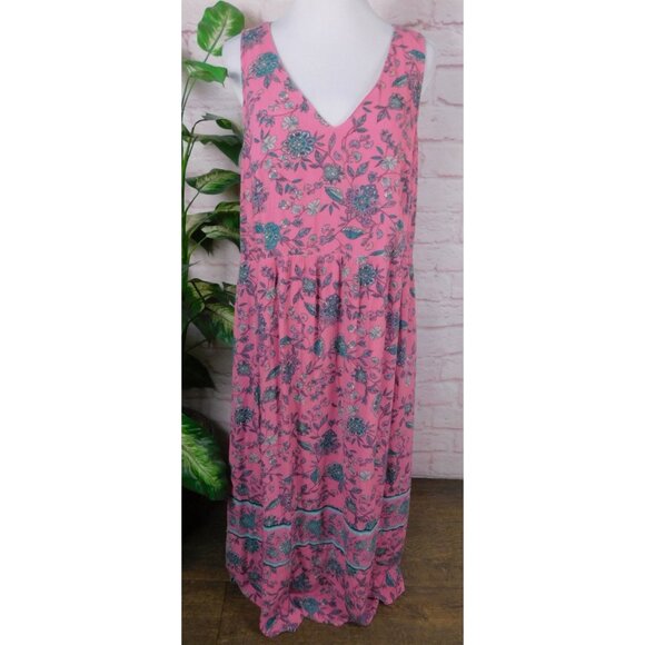 J. Jill Floral Print Maxi Dress L Boho Sleeveless V-Neck Pink Blue - Picture 1 of 12